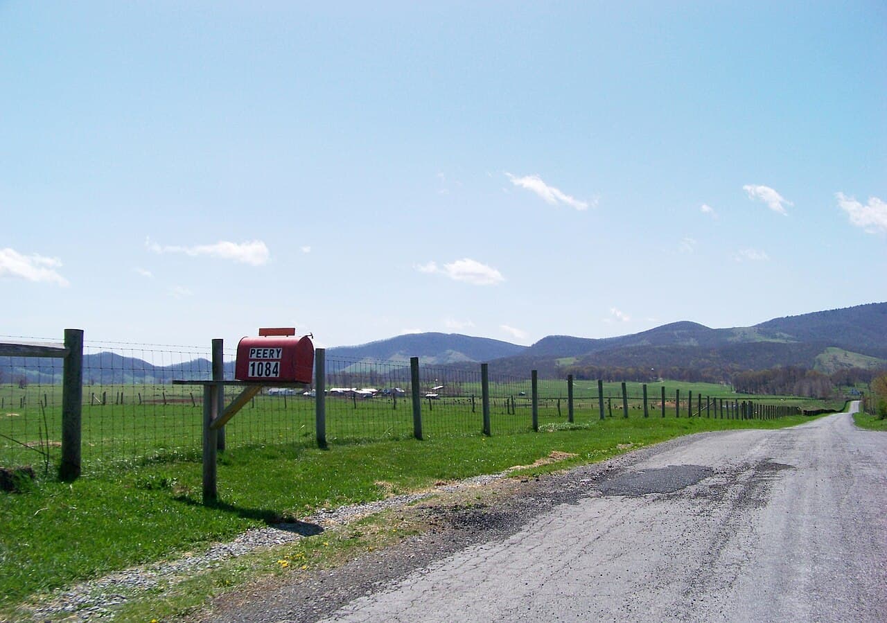 Farm country and mountains at Burke's Garden in Tazewell County, Virginia